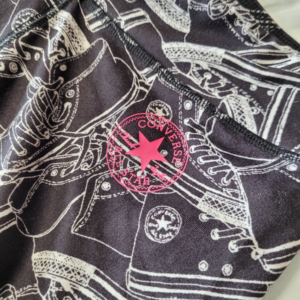🖤Converse Capri Leggings- Blk/Wht Chuck Taylor pattern, Hot pink Logo💗 *Large* - Picture 1 of 15